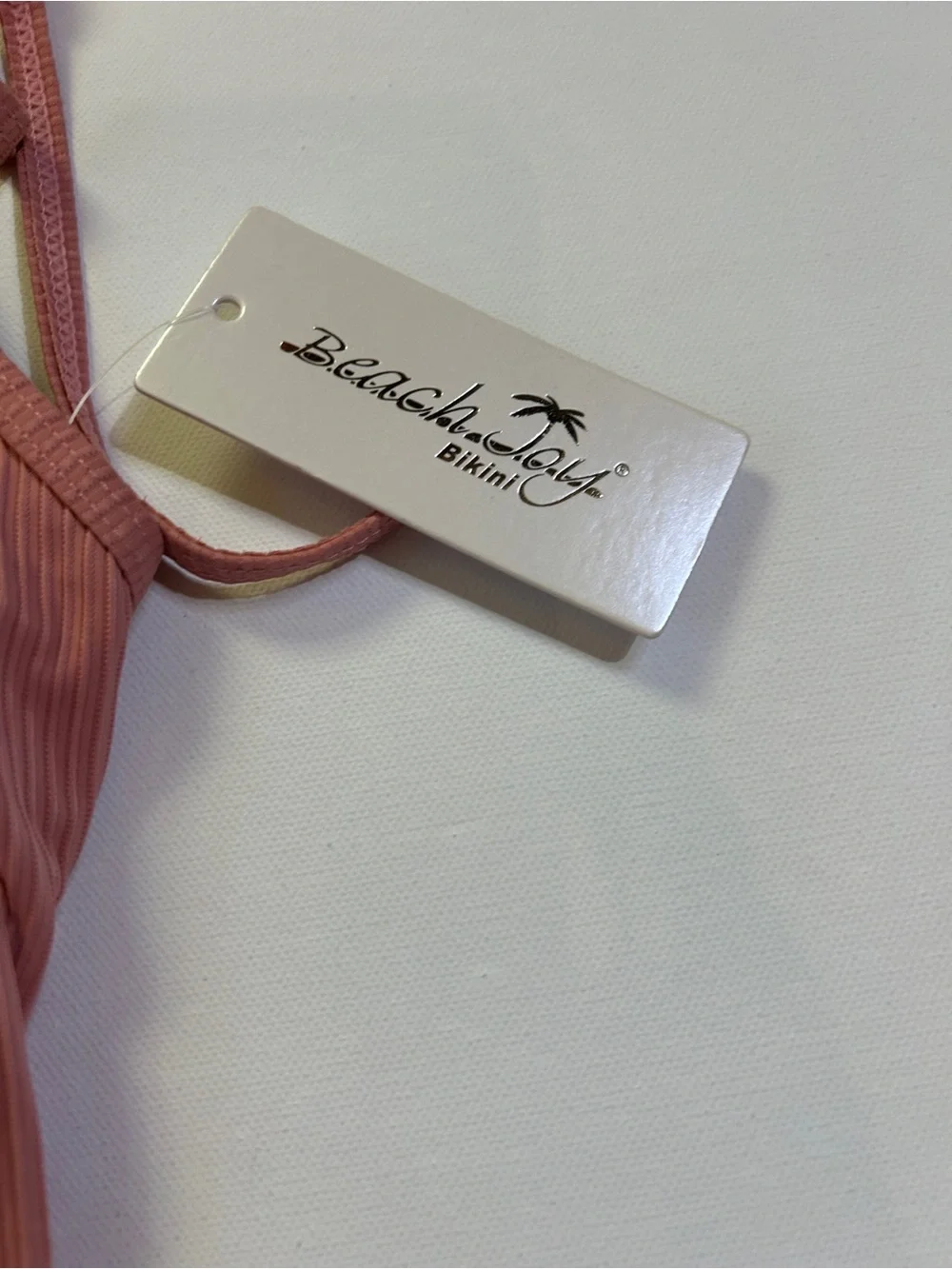 BeachJoy Ribbed One Piece Swimsuit Pink Ruffle Tie Strap Women’s Size L NWT